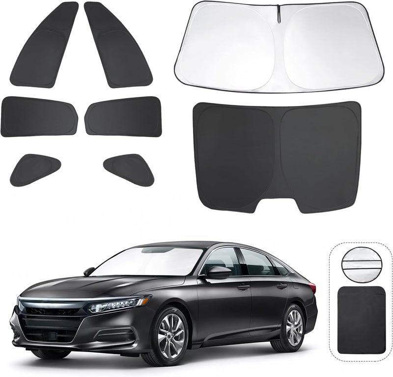 LHFLIVE 8PCS Windshield Sun Shade Custom Fit for 2018-2022 Honda Accord Sedan Accessories Foldable Sunshade Side Rear Window Shade Cover Full Set Privacy Protection Keeps Car Cool - Image 1
